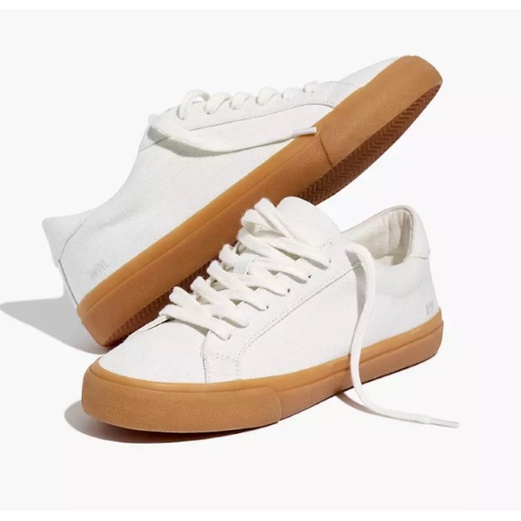 Madewell Shoes - Madewell Sidewalk‎ Low Top Sneakers White Canvas Gum Sole Women's Size 7.5